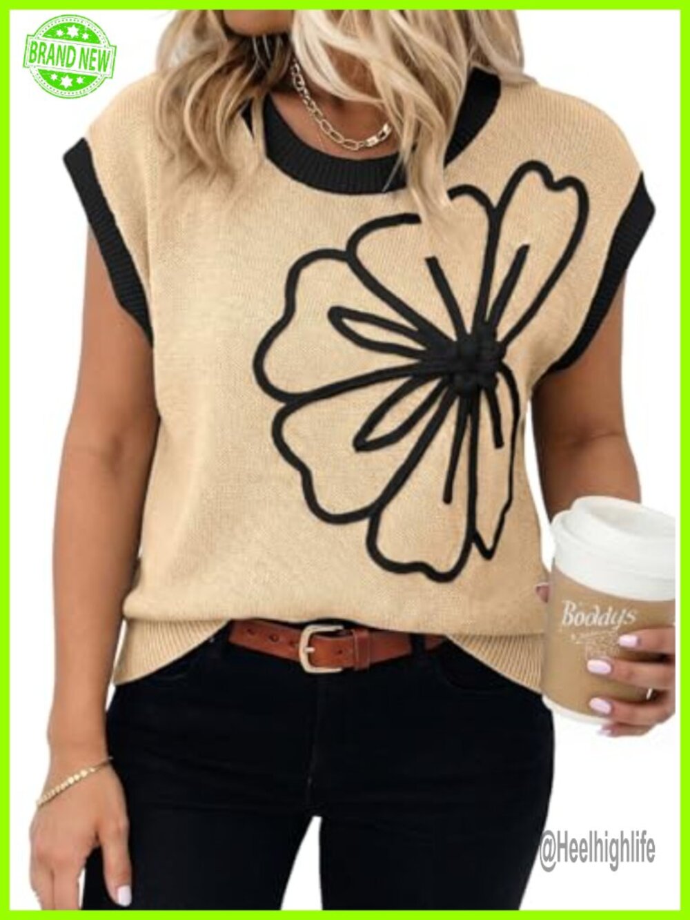 Dokotoo Women's Floral Embroidered Knit Sweater Short Sleeve Loose Fit Pullover